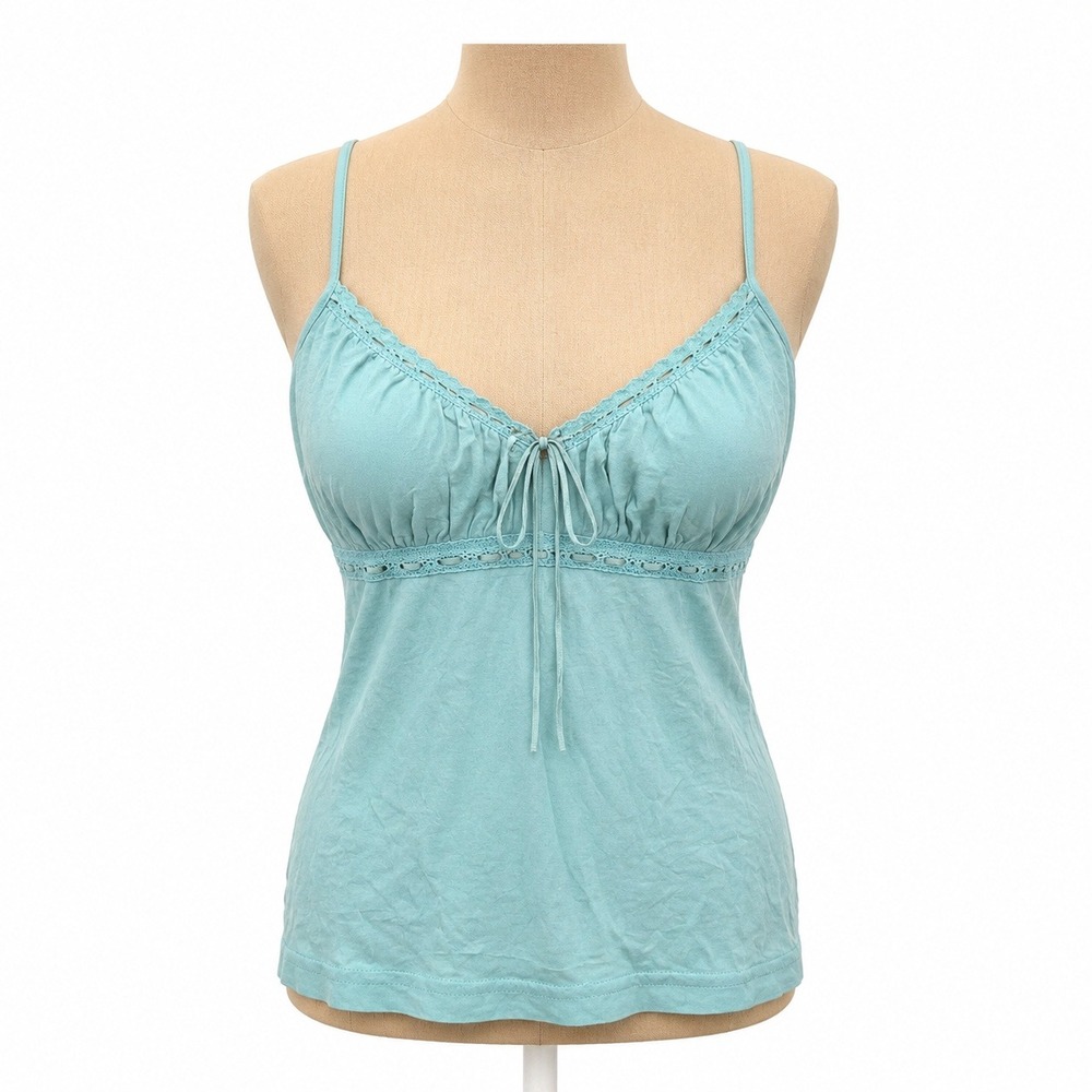 Vintage Y2K Express Crochet Lace Babydoll Cami Top Size S Blue Coquette Preppy